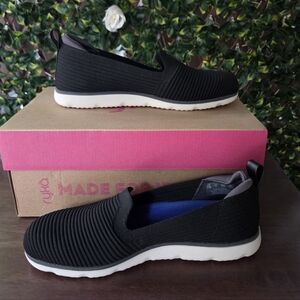 Ryka Effortless Black Slip On Knit Shoes Women Size 6.5 Wide EU 36.5 New In Box